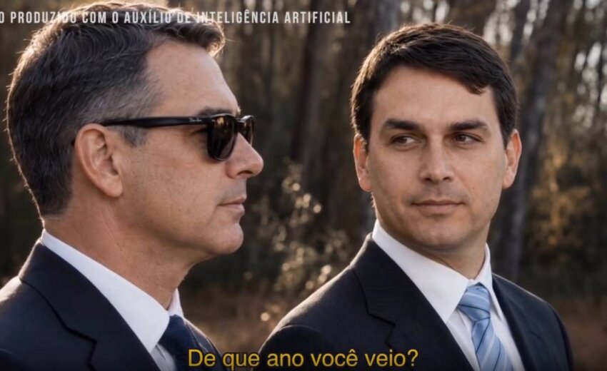 em-video-de-ia-que-imita-viral-de-neymar,-flavio-bolsonaro-aparece-com-faixa-presidencial