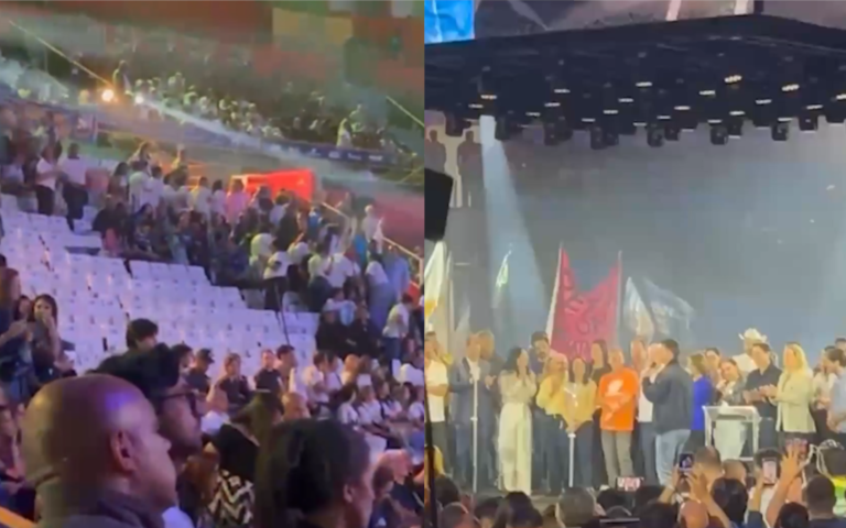 em-convencao-de-tarcisio,-publico-abandona-ginasio-e-deixa-flavio-bolsonaro-falando-sozinho