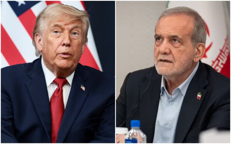 os-presidentes-dos-eua,-donald-trump,-e-do-ira,-masoud-pezeshkian.