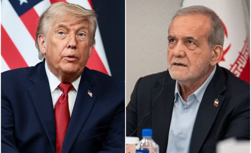 os-presidentes-dos-eua,-donald-trump,-e-do-ira,-masoud-pezeshkian.
